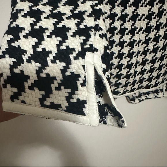 AKRIS Black White Houndstooth Linen Faux Leather Trim Blazer Jacket Size 6 - Picture 6 of 8
